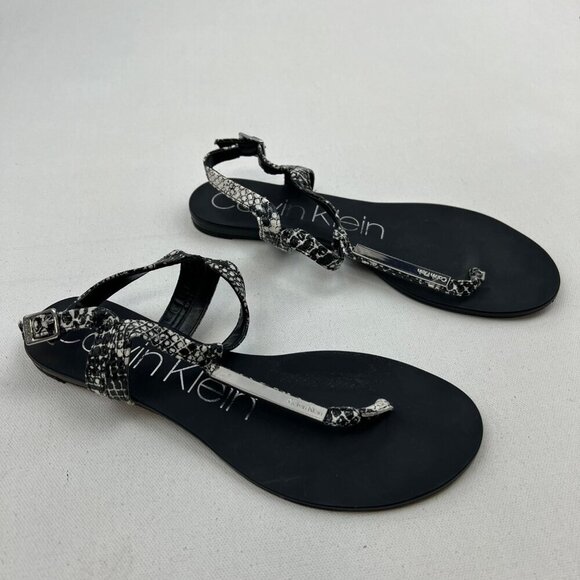 Calvin Klein Women's Snake Print Samira Ankle Buckle Sandals Black/White 6.5 - Picture 2 of 9
